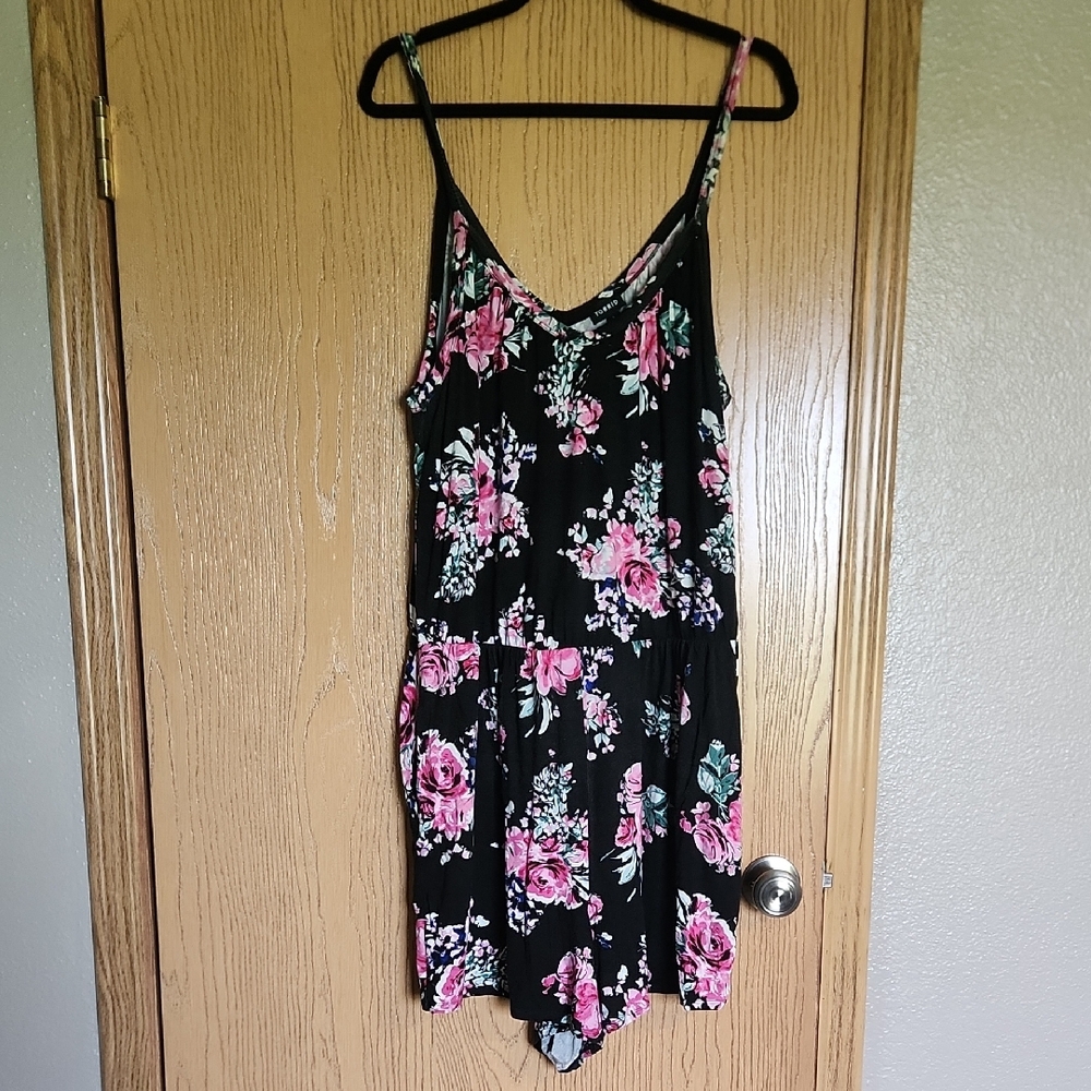 Women’s Black Floral Romper with Pink Rose Print